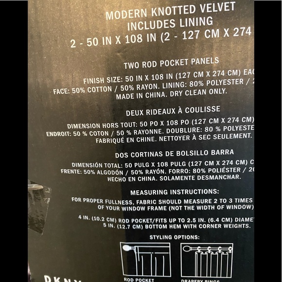 DKNY NIP Modern Velvet 50" x 108" Curtain Set - Picture 3 of 6